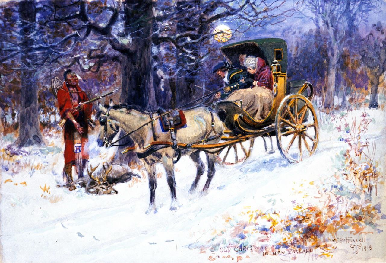 old christmas in new england 1918 Charles Marion Russell Oil Paintings